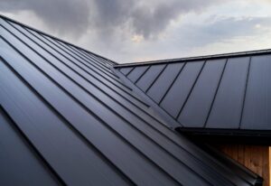 A metal roof with panels installed on a home, providing superior protection and style.