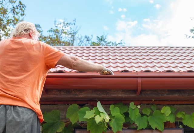 An experienced roofer inspecting a completed gutter system to ensure it meets all
building code requirements and provides adequate protection for the property owner’s
home or business premises