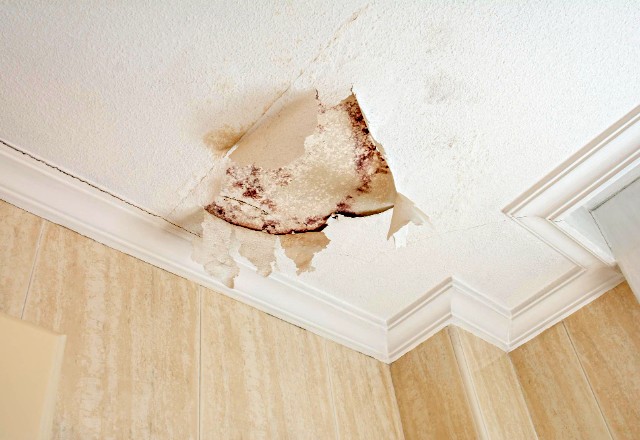 Stains on ceiling indicating a possible roof vent leak