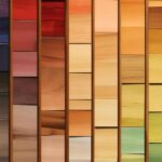 A vibrant collection of colorful wooden siding panels arranged in rainbow order, showcasing the variety of siding color choices in Spokane.