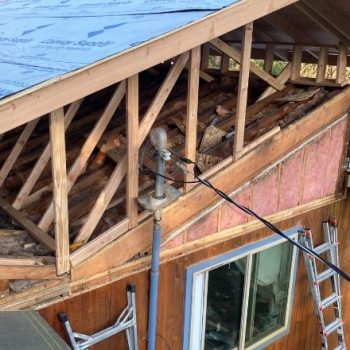 An angle on a roof structure being repaired by an insulation contractor in Spokane